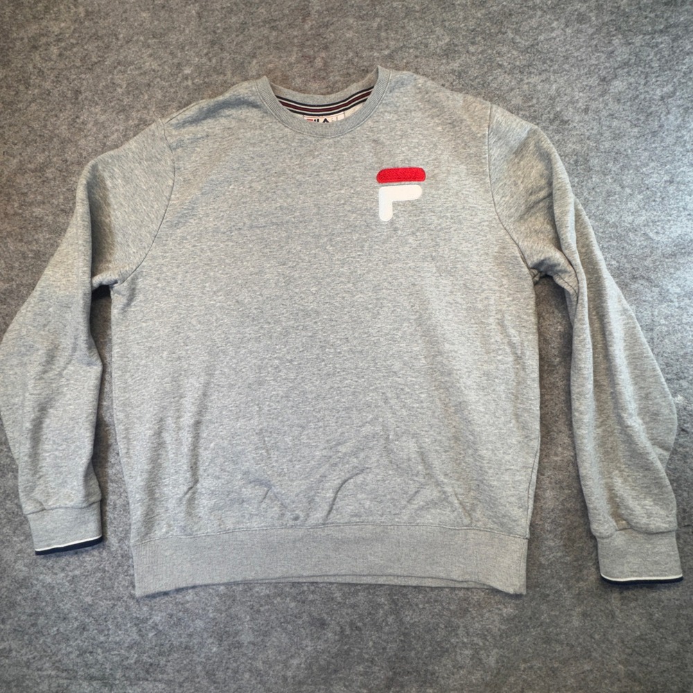 Fila Mens Crewneck Sweatshirt Heather Grey Embroidered Logo XL Pullover